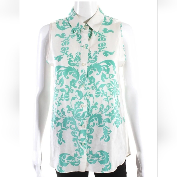 Amanda Uprichard Ivory Green Silk  Sleeveless Shirt , S, EUC - Picture 1 of 5